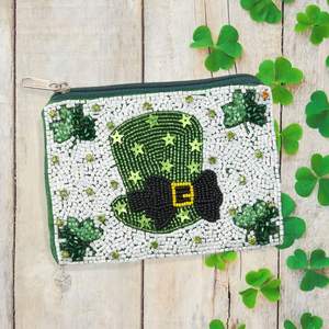 High Quality Western Fashion Accessory Handcrafted Cowboy Beaded Pouch in <b>Green</b> Black White Zipper Closure Mini Coin <b>Purse</b> - Product Image 5