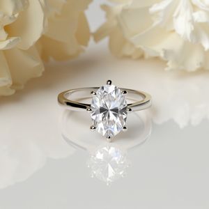 Anillo de Compromiso Oval de Oro Sólido, Joyería Fina de Rodio de 14K y 18K Personalizada, 4 Clavijas - Product Image 2