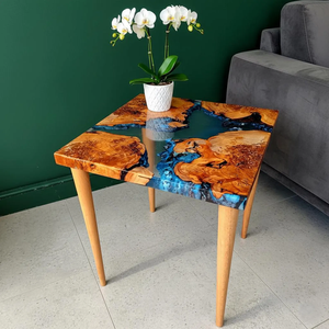 Plateau de table en résine époxy carré de luxe design |   Surface polie artisanale pour tables à manger modernes, villas et décoration intérieure - Product Image 1