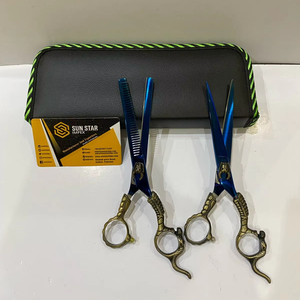 มาใหม่440C ไทเทเนียมสีน้ำเงินสแตนเลสแท้กรรไกรแต่งผมมีด้ามจับมังกรกระเป๋าหนัง PU ใบมีดปลายแหลม - Product Image 3