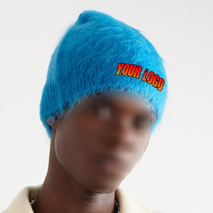 Custom Logo Plain Streetwear Blank Jacquard Knitted mohair Beanies for <b>man</b> Winter wear Customized comfortable Beanie for <b>men's</b> - Product Image 1