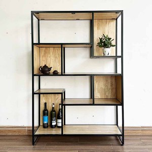 Estantería Decorativa de Estilo Industrial, Madera de Caucho Rústica con Estructura de Hierro para Almacenamiento de Libros en el Hogar, Oficina o Dormitorio - KS68184 - Product Image 3