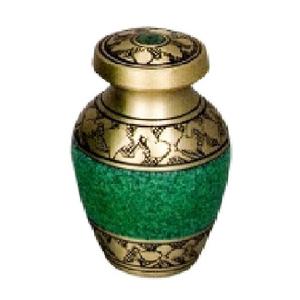 Urne souvenir de crémation en laiton de haute qualité avec gravure en noir doré et marbre vert fini pour les cendres humaines-Fourniture funéraire - Product Image 1