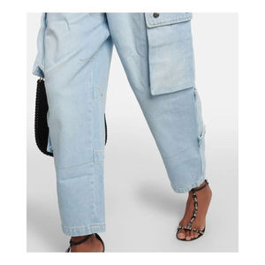 Pantalones vaqueros unisex para mujer, pantalones cargo Boyfriend, pantalones cargo para mujer, lo último en pantalones vaqueros azul claro con botones, pantalones cargo - Product Image 3