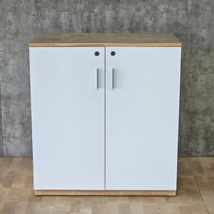 Two-Tier Minimalist Metal <b>Storage</b> <b>Cabinet</b> 80x40x87cm THS68023 Rubber Wood Filing <b>Cabinet</b> Hinged Doors <b>Lockable</b> for Workshops - Product Image 4