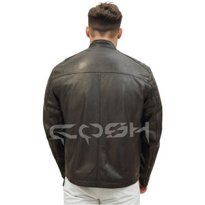 แจ็คเก็ตคาเฟ่เรเซอร์สีดำสไตล์โมเดิร์น มีซิปและกระเป๋าด้านหน้า |   เสื้อแจ็คเก็ตหนังแท้สไตล์สตรีทแวร์สำหรับทุกเพศ ระบายอากาศได้ดี พร้อมระบบทำความร้อน - Product Image 6