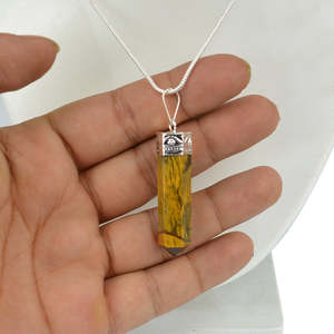 Collier avec pendentif en pierre d'œil de tigre naturelle plaqué or 18 carats, bijoux bohèmes avec chaîne - Product Image 2