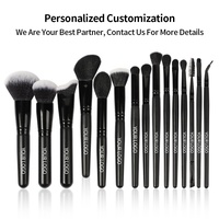 Set Kuas Make Up 15 pcs Hitam Matte Logo Custom Vegan Berkualitas Tinggi Harga Murah Label Pribadi