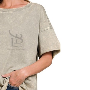 Venta al por mayor personalizable transpirable mujeres camisetas ácido lavado calle moda en algodón poliéster barato camiseta transpirable - Product Image 3