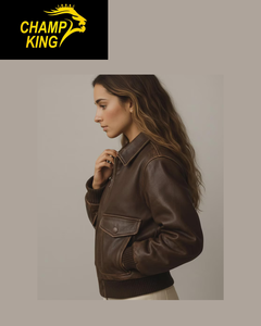 Veste de motard en cuir d'agneau brun foncé pour femme, veste bomber de style aviateur vintage - Product Image 4