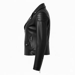 Veste d'hiver rétro Nouvelle arrivée Logo personnalisé moderne ODM Cuir végétalien durable Veste de moto pour femme Surdimensionnée Noir Peau d'agneau Femme - Product Image 4