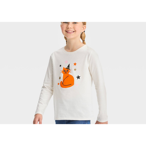 Maglietta a maniche lunghe con stampa di Halloween per ragazze Cat & Jack, colore crema, taglia S, in morbido cotone jersey, stile western, per primavera e autunno - Product Image 2