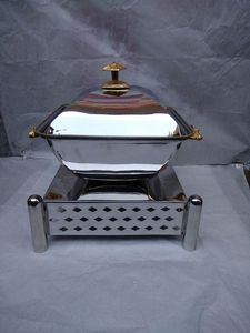 Plat de service chauffant en métal pour la restauration hôtelière de luxe, avec brûleur, finition argentée, casseroles de service - Product Image 5