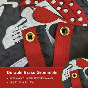 Lot de 2 drapeaux de bateau pirate rouges, style bandana, 12x18 pouces, fabriqués aux États-Unis, drapeaux de yacht pirate Jolly Roger brodés avec 2 attaches en laiton - Product Image 4