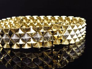 Déclaration Pyramide Coupe Bracelet 10K Or Jaune Lab Grown Diamant Spiked Texture Lourd De Luxe Hommes Bijoux - Product Image 2