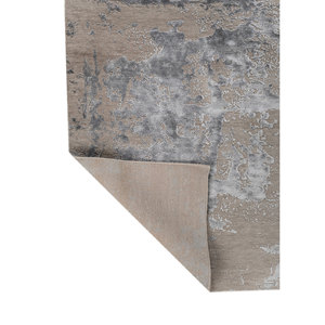 Alfombra Kavi Gris y Negra Anudada a Mano de Lana y Seda de Bambú, Diseño Moderno Abstracto 3D para Sala de Estar, Modelo Esk-431 - Product Image 5