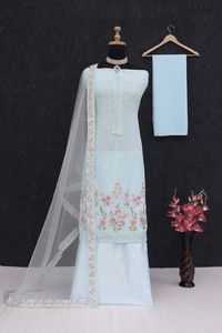 Nuevo vestido de diseñador para mujer estilo Bollywood Sahara con elegante bordado floral, semicosturado. - Product Image 5