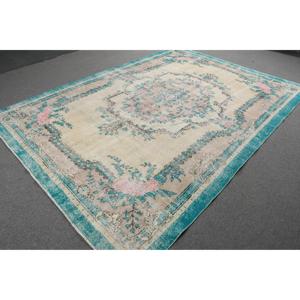 Tapis vintage surdimensionné, tapis turc 7,3x10,4 pieds, tapis persan en laine bleue - Product Image 4