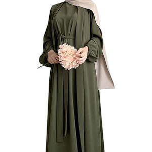 Robe musulmane pour femme deux pièces ensemble modeste prière islamique Abaya Hijab couleur unie tenue musulmane Ramadan Eid tenue quotidienne religieuse - Product Image 2