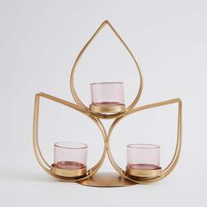 AK ไฟชาโลหะทองเหลืองมาตรฐานสีทองดีไซน์สวยไฟชาพร้อมแก้ว3ใบสำหรับตกแต่งบ้าน/ตกแต่งเทศกาล - Product Image 5