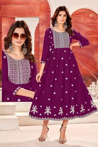 Dhwaja Export Multi Color Rayon with Embroidery and Work Design <b>Women's</b> India & Pakistan Style Kurtis - Product Image 4