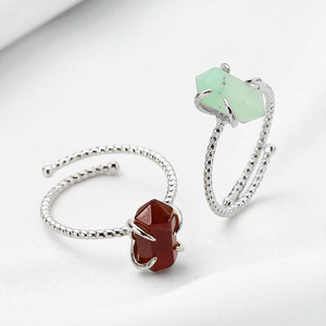 925 Sterling Silver Rhodonite Hexagon Point Original Gemstone Twisted Adjustable Band Prong Setting Ring Bulk Wholesale - Product Image 2