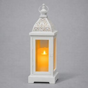 Elegante Farol de Metal Blanco con Paneles de Vidrio, Luz Cálida de Vela, Decoración para el Hogar, Ideal para Decoración Festiva y Regalos - Product Image 1