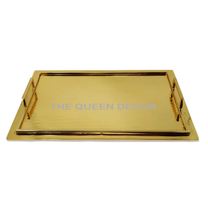 Recién llegado, bandeja decorativa antigua con acabado dorado en forma de rectángulo de Metal de acero inoxidable, superventas - Product Image 1