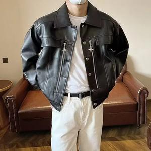Veste en cuir ample décontractée de Style à la mode pour hommes veste de moto légère pour le printemps été automne - Product Image 1