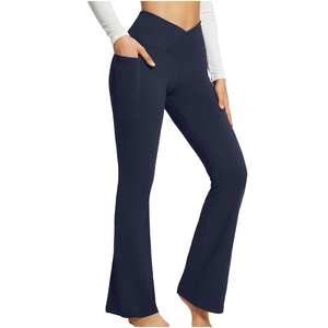 Pantalon évasé taille haute pour femme, couleur unie, coupe ample, longueur complète, pantalon de yoga avec poches, style décontracté, vêtements de printemps - Product Image 5