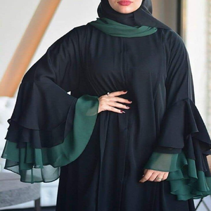 ชุดอาบายาพร้อมผ้าพันคอฮิญาบผ้าชีฟองแบบเรียบง่ายสีดำสวมใส่สบายชุดอาบายาผ้าไหมแบบอาหรับ - Product Image 4