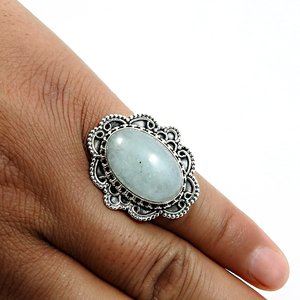Anillo de piedra de Aguamarina natural de Plata de Ley 925 vintage con piedras preciosas para mujer, anillo étnico de aspecto artesanal, fabricante de diseño personalizado - Product Image 3