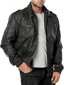 Veste en cuir unisexe d'inspiration motard, toile, devant droit, manches longues, vêtement d'extérieur d'hiver, robuste, mode urbaine, chaleur et confort - Product Image 5
