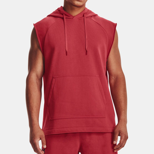 Vente en gros de sweats à capuche d'hiver brodés avec logo personnalisé pour hommes légers sans manches couleurs unies unisexe confortable musculation - Product Image 1