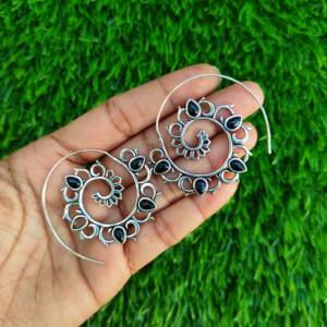 ต่างหูโอนิกซ์สีดำเกลียวห่วงทองเหลืองสไตล์โบฮีเมียนเครื่องประดับแฟชั่นชุบเงินขายดีเครื่องประดับงานปาร์ตี้สำหรับผู้หญิง - Product Image 1