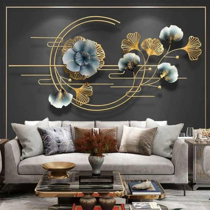 Beautiful Floral Designer Metal Wall Art, Golden Metal Frame Wall Art for Living Room, Bed Room, Hall and Wedding Gifts