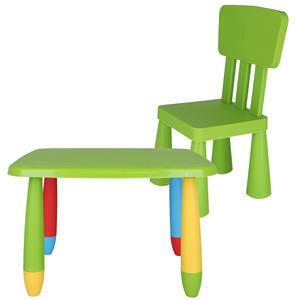 Juego de mesa y silla rectangulares verdes para niños, plástico resistente y fuerte, mesa de 73x58x48 cm y silla de 38x35x67 cm, muebles para niños - Product Image 1