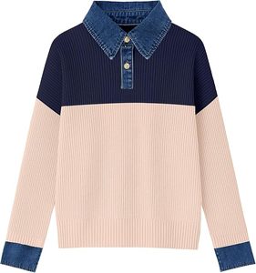 Logo personnalisé style Y2K avec manchette et col en tissu denim avec col rond taille élastique manches longues et lavage aux enzymes-vêtement teint - Product Image 4