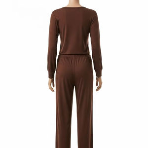 Spandex respirant tissé femmes vêtements de nuit doux léger tissu extensible confortable pyjama ensemble vêtements de nuit pour la maison et le salon - Product Image 4