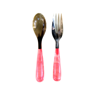 Modern horn Salad Spoon with resin handle Server Cutlery <b>Large</b> Set of 2 Spoon & Server Dinnerware Gift for Everyone - Product Image 1