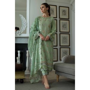 SOBIA NAZIR เสื้อเชิ้ตปักลายหญ้าสำหรับผู้หญิง 3 ชิ้น กางเกงผ้าชีฟองพิมพ์ลายดูปาตตา-BIC-4616 ชุดสูท - Product Image 1