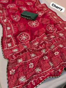 Sari Tradicional de Seda Vhichtra Pura para Mujer, Khadi Bandej, Trabajo Kacchi Gotapatti, Pallu Rico, Borde Atractivo, Hecho en India - Product Image 3