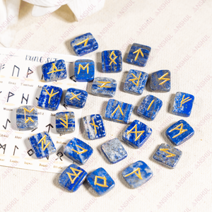Lots de runes en lapis-lazuli sculptées, pierres précieuses Feng Shui pour la méditation et la décoration - Product Image 5