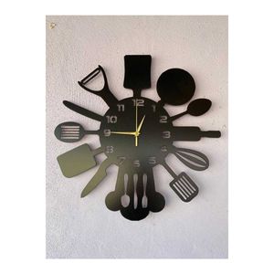 50cm Black Wooden Silent <b>Wall</b> <b>Clock</b> <b>Kitchen</b> Pattern Decorative Gift Idea - Product Image 3