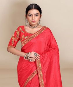 Nouveau attrayant riche Look fête porter lourd broderie Net Saree avec chemisier pièce femmes indiennes portent bas prix en gros Surat vêtement - Product Image 4