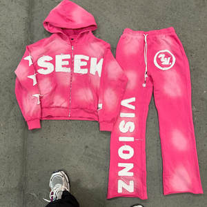 Costume pour hommes de haute qualité lavé à l'acide Streetwear personnalisé survêtements brodés en détresse ensemble pull à capuche et pantalon de survêtement - Product Image 5