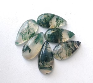 Cabochon d'agate grise naturelle en forme de poire longue dos plat vert disponible dans toutes les tailles-pierres précieuses en vrac - Product Image 6