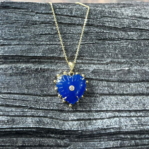 New collection heart carved blue jade pendant with mini cubic zirconia charm 18k gold plated cable chain gemstone necklace - Product Image 5