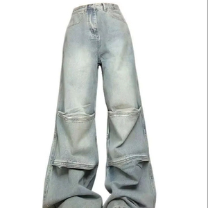 Jean en Denim taille moyenne pour femmes décontracté foncé respirant coloré lavage coupe ample Style Streetwear haute qualité Y2K - Product Image 1
