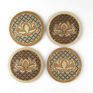Ensemble de sous-verres en métal gravé avec fleur de lotus, design inspiré du mandala spirituel pour la salle à manger, vente en gros - Product Image 3